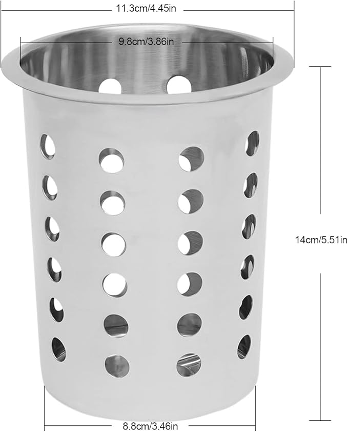 DYNAMI 8-Compartment Stainless Steel Utensil Holder,Commercial Perforated Silverware Holder,Cylinder Silverware Utensil Holder Flatware Organizer Countertop,for Restaurant Kitchen(8-Compartment)