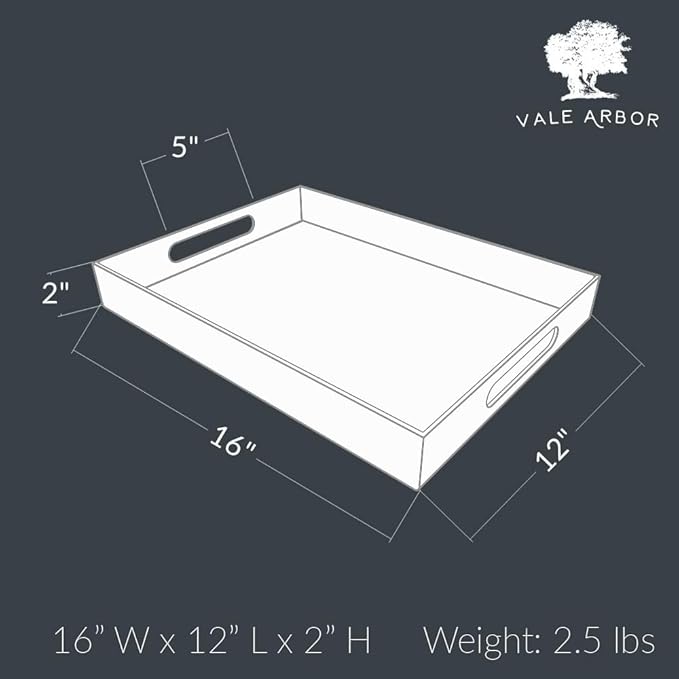 Vale Arbor White Acrylic Serving Tray for Vanity, Bathroom, Outdoor, Food and Décor with Handles (Rectangle, Small)