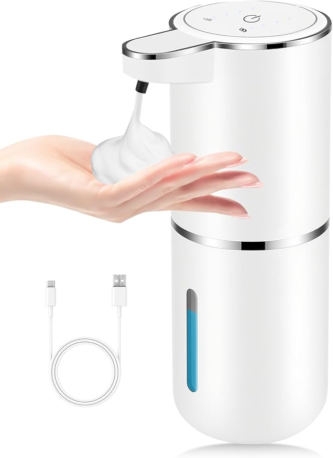 Automatic Foaming Soap Dispenser,Touchless Soap Dispenser with 4 Adjustable Foam Levels,Wall Mounted and USB Rechargeable,12.8oz Large Capacity for Bathroom,Kitchen Sink,Dish Soap