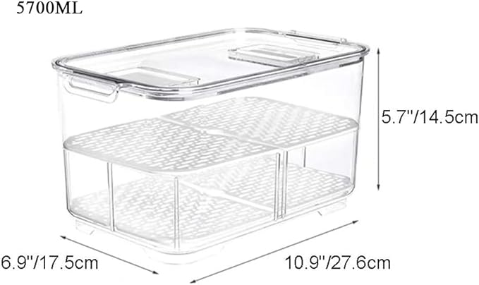 Fridge Storage Containers Bins Fresh Keeper Freezer Bins, Vegetable Fruit Storage Containers Fresh Container Produce Saver Organizer Keeper Bins with Lids Removable Drain Tray