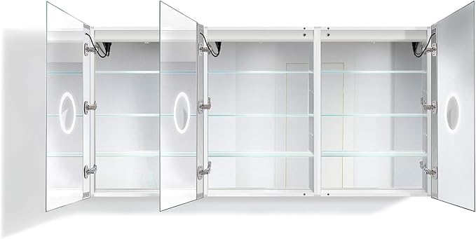 Krugg LED Medicine Cabinet 72 Inch X 36 Inch | Recessed or Surface Mount Mirror Cabinet w/Dimmer & Defogger + 3X Makeup Mirror Inside & Outlet + USB(Left Left Right)