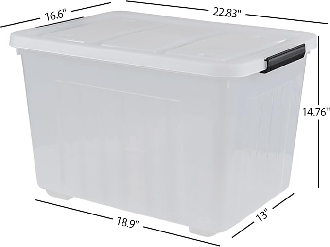 Wekioger 70 Quart Large Lidded Storage Bin 4 Packs, Plastic Latching Storage Container Box with Wheels