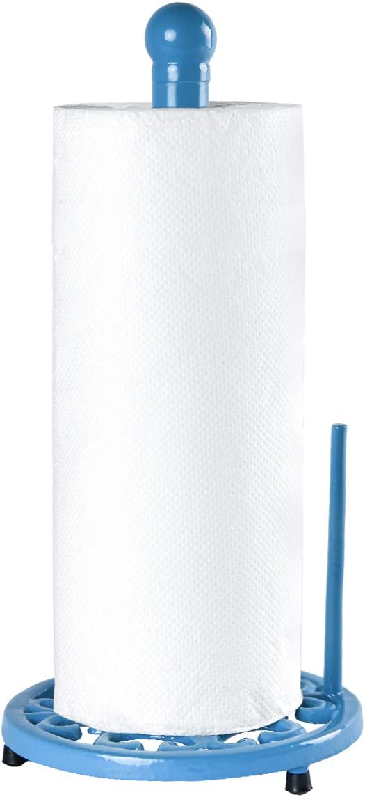 JOGREFUL Paper Towel Holder Stand, Cast Iron Kitchen Paper Towel Countertop Vintage Stand with Weighted-Base, Bathroom Organization for Family Standard Large Size Roll Paper, Classic Style, Blue