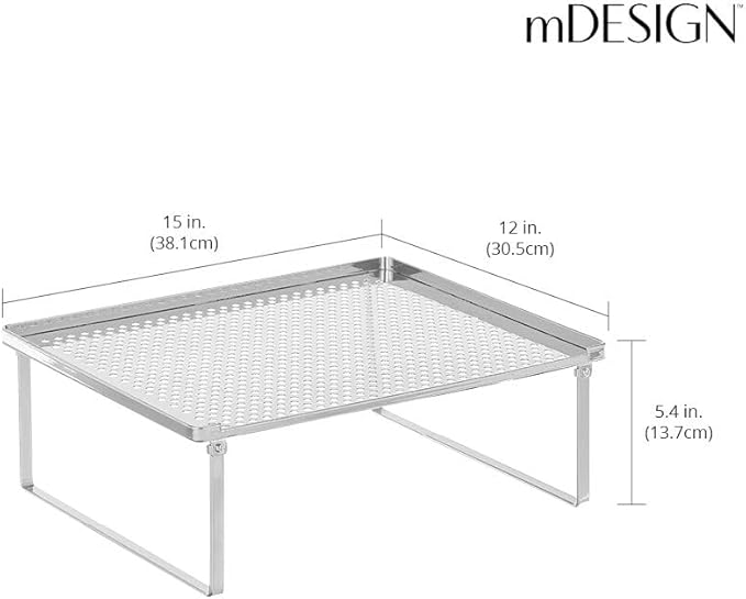 mDesign Metal Kitchen Shelf Organizer Rack - Stacker Storage Risers for Cabinet, Counter, Cupboard, or Pantry - Holder Stand for Plates, Dishes, Cups, Bowl, and Glasses - 2 Pack - Chrome