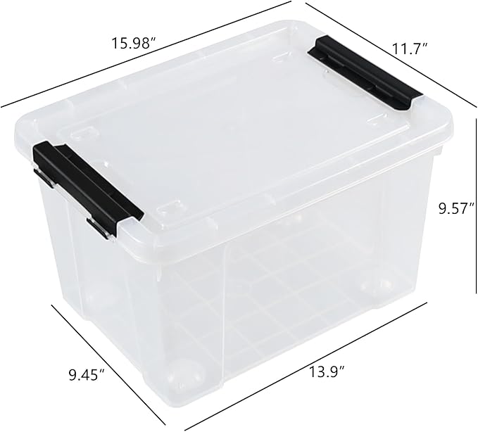 Obstnny 4 Packs 22 Quart Clear Latching Box with Wheels, Plastic Lidded Storage Bin