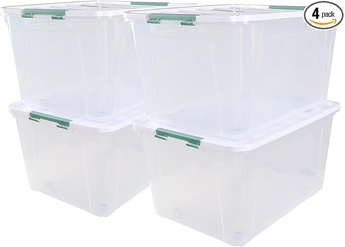 4-Pack Large Clear Plastic Storage Organizer Bins w/Lids, 85 Quart, Clear Stackable Container Boxes for Bedroom, Bathroom, Garage, and Office Organization