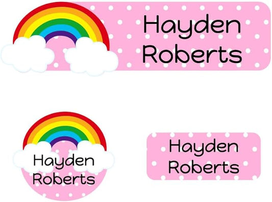 Name Bubbles - Kids Custom Name Labels for Daycare, School, Camp (144 Labels) - Personalized Waterproof Name Stickers for Clothes Tags, Lunch Boxes, Water Bottles, & School Supplies (Rainbow)