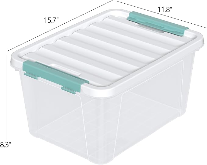 Sandmovie 20 Quart Storage Bin with Latching Lid, Plastic Clear Latch Storage Box, 6 Packs