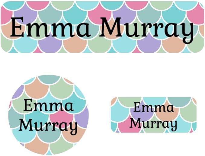 Name Bubbles - Kids Custom Name Labels for Daycare, School, Camp (144 Labels) - Personalized Waterproof Name Stickers for Clothes Tags, Lunch Boxes, Water Bottles, & School Supplies (Mermaid Pattern)