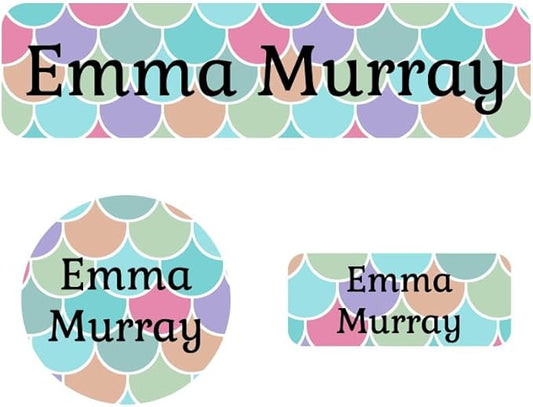 Name Bubbles - Kids Custom Name Labels for Daycare, School, Camp (144 Labels) - Personalized Waterproof Name Stickers for Clothes Tags, Lunch Boxes, Water Bottles, & School Supplies (Mermaid Pattern)