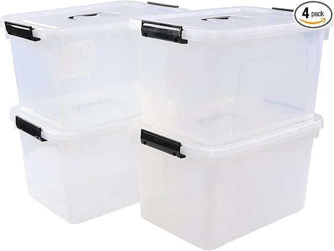 Vababa 10.5 Quart Clear Latch Storage Box with Handle, 4-Pack Plastic Storage Bin withLid