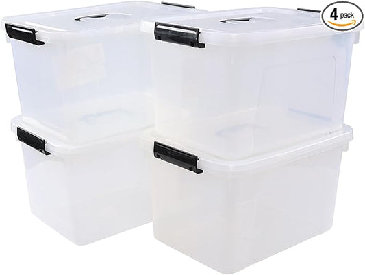 Vababa 10.5 Quart Clear Latch Storage Box with Handle, 4-Pack Plastic Storage Bin withLid