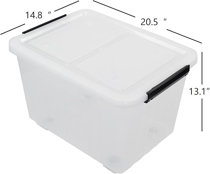 4-Pack Plastic Storage Box, 50 L Clear Large Storage Bin with Wheels