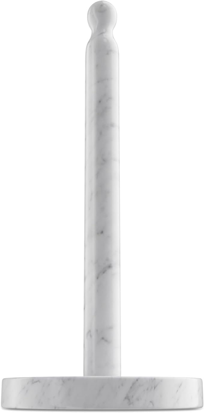 Koville Carrara Marble Paper Towel Holder Countertop, 6“ Genuine Stone Paper Towel Holder Stand for Kitchen Storage, for Standard or Jumbo-Sized Rolls