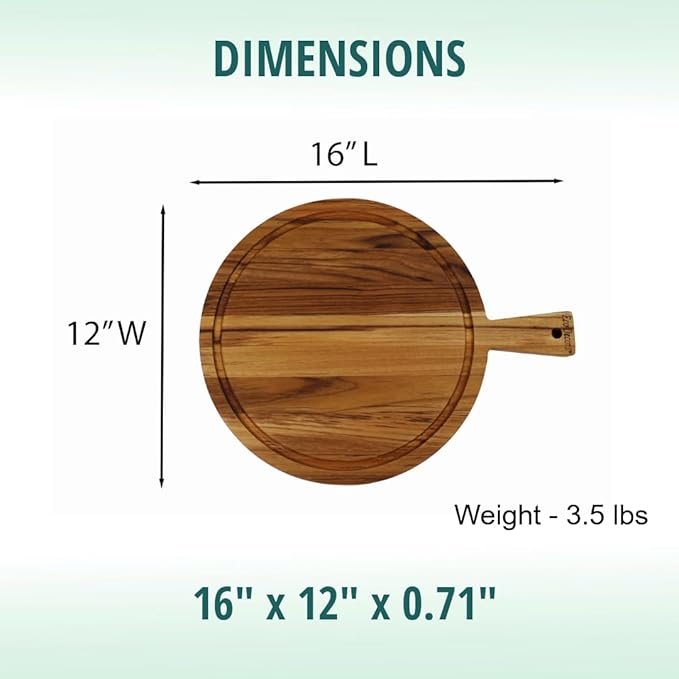EcoDecors 3 Piece Round Teak Cutting Board Set with Handle, FSC Certified Teak Wood, Edge Grain with Juice Groove, Carving Board for Kitchen and Prep