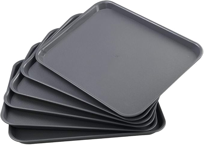 Readsky 6 Packs Plastic Serving Tray, 17.2" x 13.4" Fast Food Plastic Trays, Deep Gray