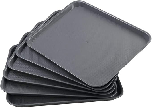 Readsky 6 Packs Plastic Serving Tray, 17.2" x 13.4" Fast Food Plastic Trays, Deep Gray