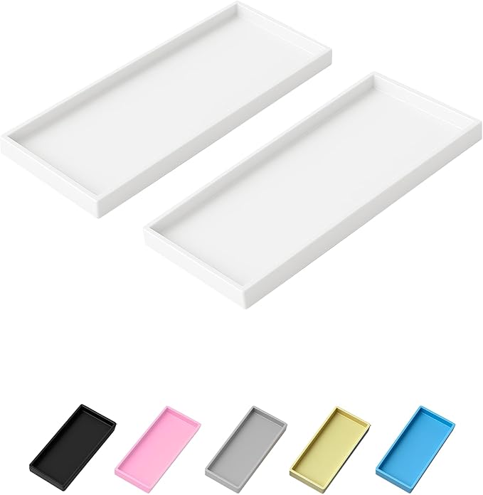 Mriluvy Vanity and Bathroom Tray, 15" ABS Countertop Organizer,Waterproof Vanity Tray for Toilet Tank,Perfume,Soap,Keys,Bathroom Accessories,Kitchen and Bath Trays,Non Slip Small Trays,White,2 Pack