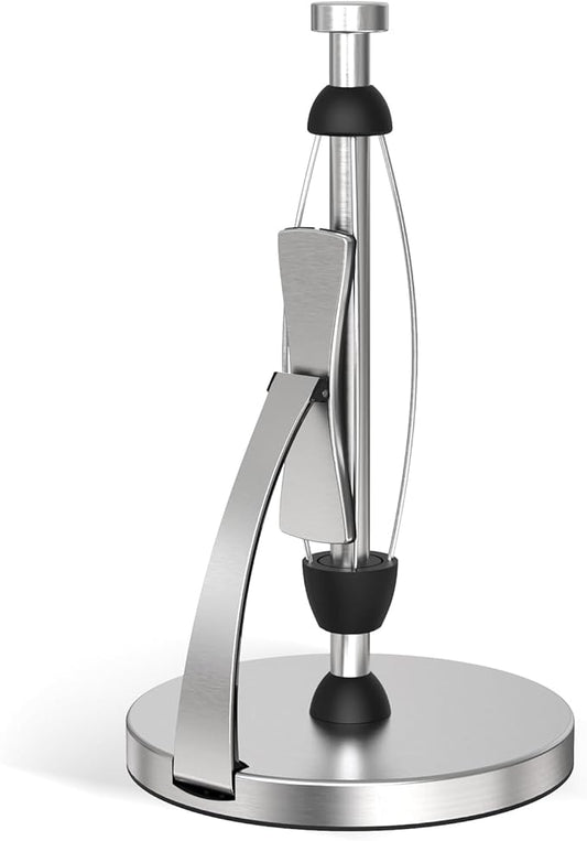 VEHHE Paper Towel Holder Countertop, Paper Towel Holder with Spring Activated Arm and Damping Effect, Simply Tear Paper Towel Stand for Bathroom and Kitchen (Silver)