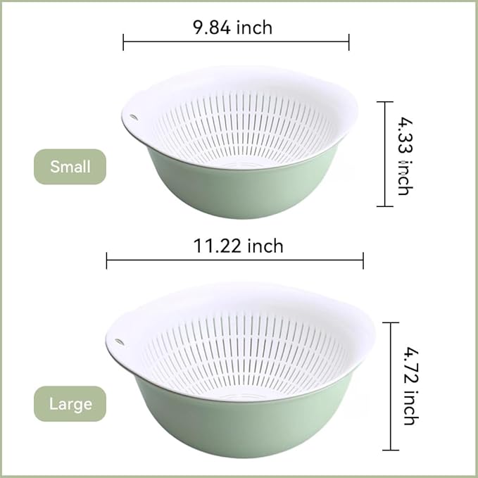 LUMUMIX Colander Bowl Set of 2, Nesting Large Capacity Plastic Food Strainer for Pasta, Vegetables and Fruits Washing Draining Basket, Space Saving, BPA Free