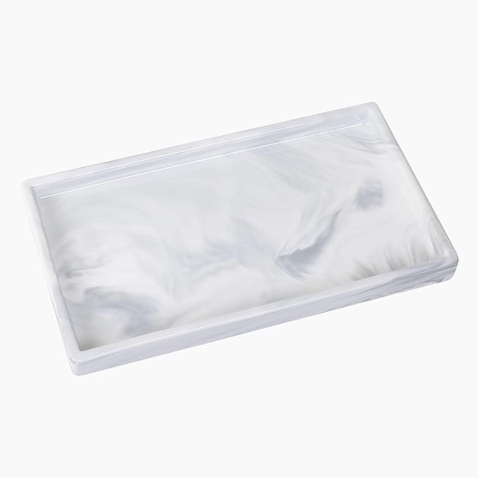 Eyrozia Bathroom Vanity Tray - 11'' Ceramic Rectangle Countertop Tray, Heavy-Duty Perfume Organizer Plate, Jewelry Ring Tray, Kitchen Soap Dispenser Stone Trays, Marble White