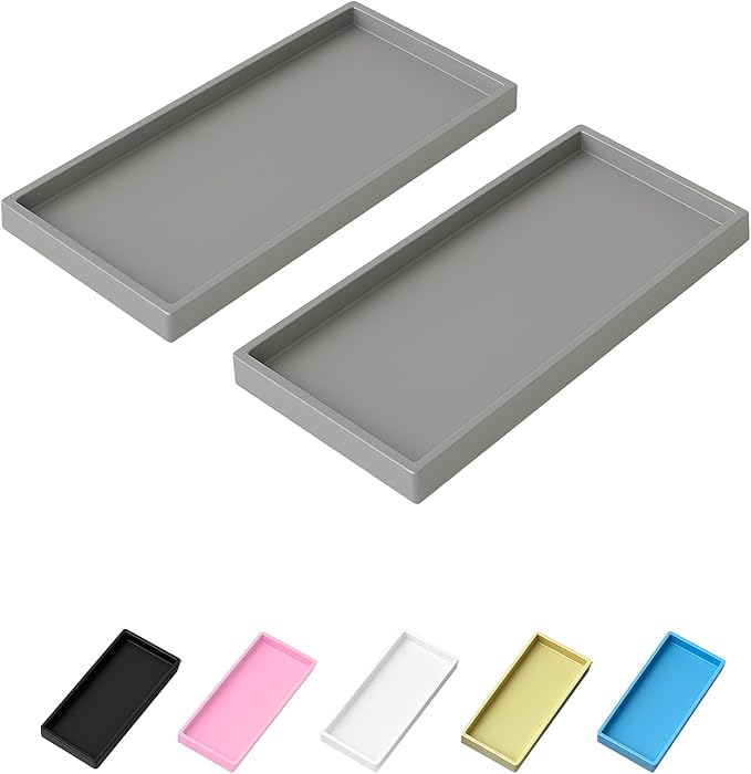 Mriluvy Vanity and Bathroom Tray, 9.8" ABS Countertop Organizer,Waterproof Vanity Tray for Toilet Tank,Perfume,Soap,Keys,Bathroom Accessories,Kitchen and Bath Trays,Non Slip Small Trays,Gray,2 Pack