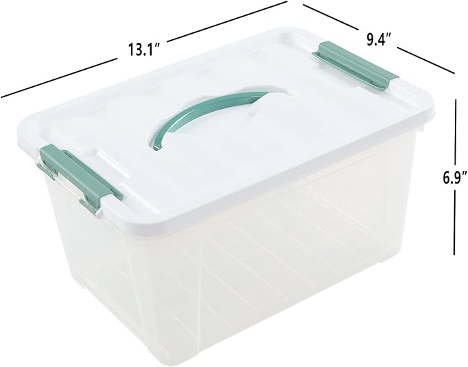 14 Quarts Plastic Latch Box with Handles, Clear Storage Bin Totes Set of 6