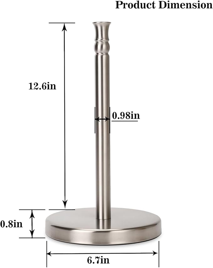 Sfemn Paper Towel Holder Countertop, Standing Paper Towel Roll Holder for Kitchen Bathroom, with Weighted Base for One-Handed Operation, No Wobbly (Brushed Nickel)