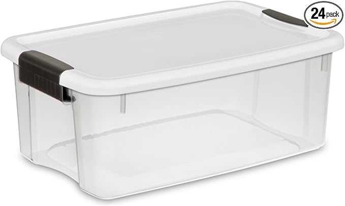 Sterilite 24-Pack Ultra Latching Box, Storage Bins with Lids, Clear Plastic, 18 Quart - Heavy-Duty Organizing Containers for Closet, Bathroom, and Office