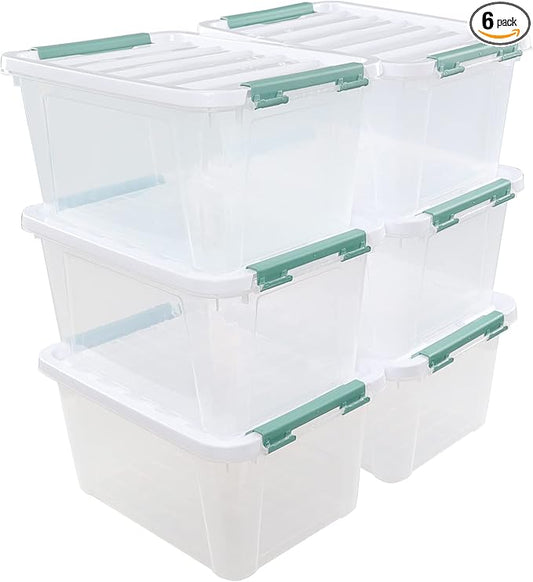 Pekky 20 Quart Clear Storage Bin with Lid, 6 Pack Plastic Latching Container Box