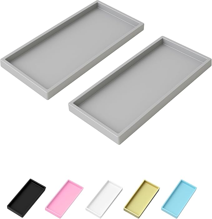Mriluvy Vanity and Bathroom Tray, 11.8" ABS Countertop Organizer,Waterproof Vanity Tray for Toilet Tank,Perfume,Soap,Keys,Bathroom Accessories,Kitchen and Bath Trays,Non Slip Small Trays,Gray,2 Pack
