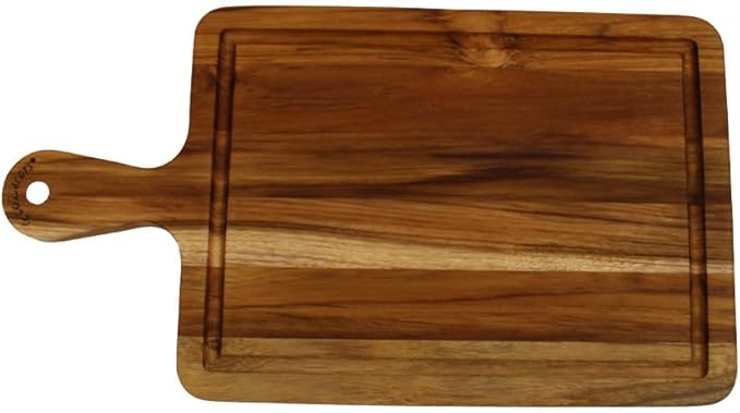 EcoDecors 15.5"x8.5" Teak Cutting Board with Handle, FSC Certified Edge Grain Wood, Small Kitchen Prep Board for Cheese & Charcuterie