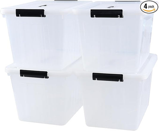 Vababa 4-Pack 18 Quart Clear Plastic Latch Storage Boxes with Lids
