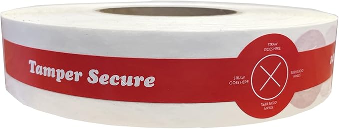 Straw Ready Tamper Evident Proof Seals for Food Safety - to-Go Drink Stickers with Secure, Easy to Peel Stickers, 1.25 x 10 Inch, 500 Total Labels on a Roll