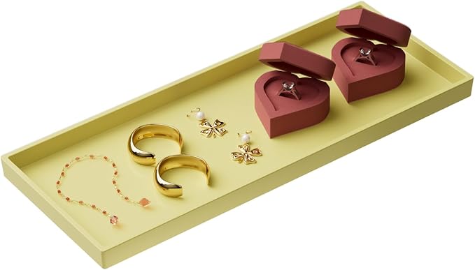 Mriluvy Vanity and Bathroom Tray, 15" ABS Countertop Organizer,Waterproof Vanity Tray for Toilet Tank,Perfume,Soap,Keys,Bathroom Accessories,Kitchen and Bath Trays,Non Slip Small Trays,Gold