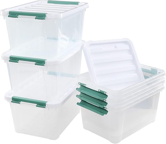 Pekky 20 Quart Clear Storage Bin with Lid, 6 Pack Plastic Latching Container Box
