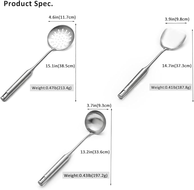 304 18/10 Stainless Steel Kitchen Utensils Set 3 Pack Cooking Utensil, Spatula, Soup spoon, Leaking shovel, Kitchen Tools Set (3)