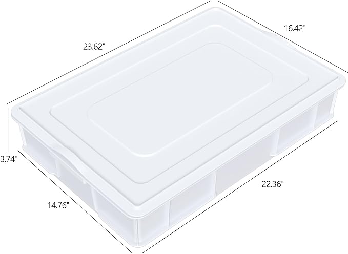 Qskely 4 Pack Commercial Pizza Dough Proofing Box with Lid, Plastic Stackable Pizza Proofing Dough Trays, 23.62" x 16.42" x 3.74", White