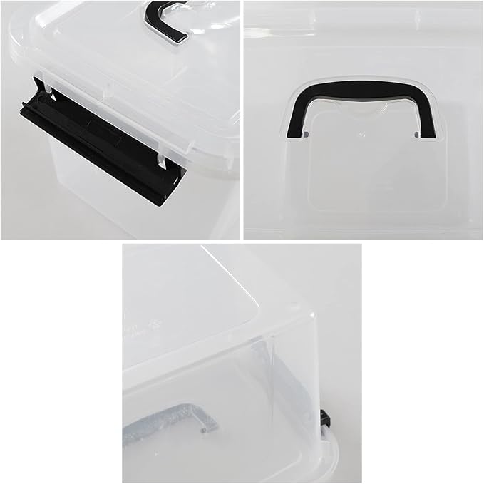 6 Quart Clear Plastic latching Storage Boxes with Lids and Handles, 6 Packs