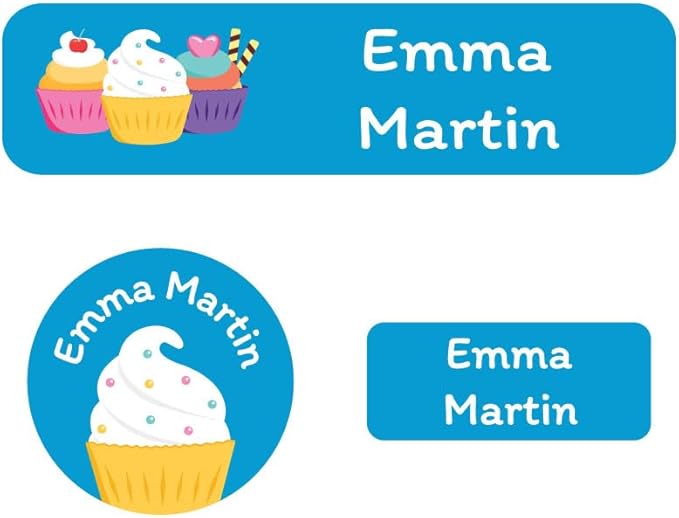 Name Bubbles - Kids Custom Name Labels for Daycare, School, Camp (144 Labels) - Personalized Waterproof Name Stickers for Clothes Tags, Lunch Boxes, Water Bottles, & School Supplies (Cupcakes)