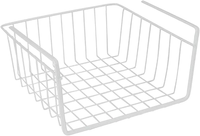 Modern Home Under Shelf Wire Storage Baskets – Hanging Organizer Rack for Cabinet, Pantry, or Closet – White Metal Basket for Kitchen, Towels, or Office – No Tools Required (10.25")