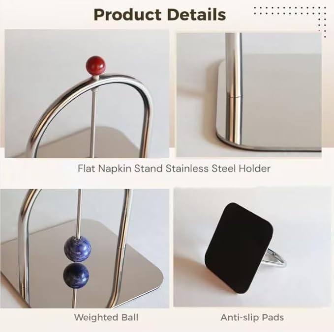 Homestia Napkin Holder for Table, Stainless Steel Napkin Holders for Paper Napkins, Cocktail Napkin Holder, Suitable for Kitchen, Restaurant, Bar, Office, Parties, Home Décor, Hotel, Cafe
