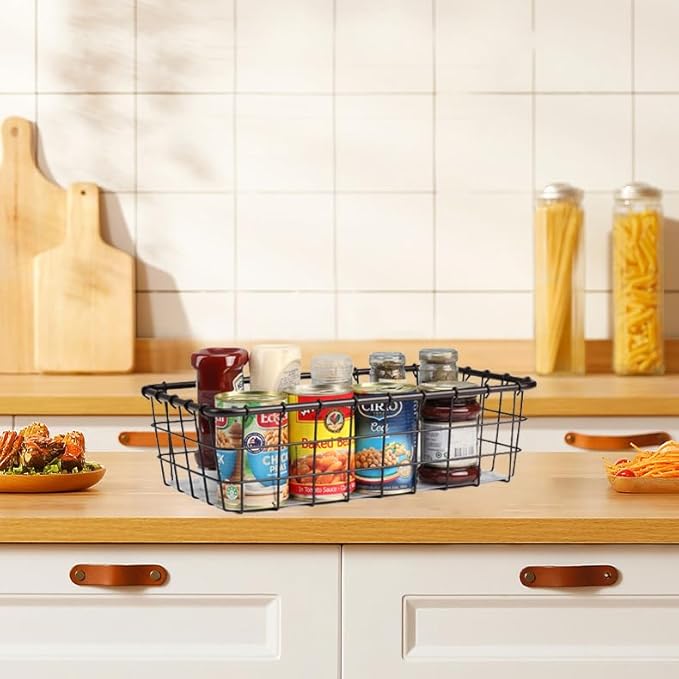 TimberAura 4 Pack Large Wire Baskets, 15" x 9" Metal Wire Basket for Pantry Organizers, Kitchen, Bathroom, Office, Stackable Storage Baskets, Bronze