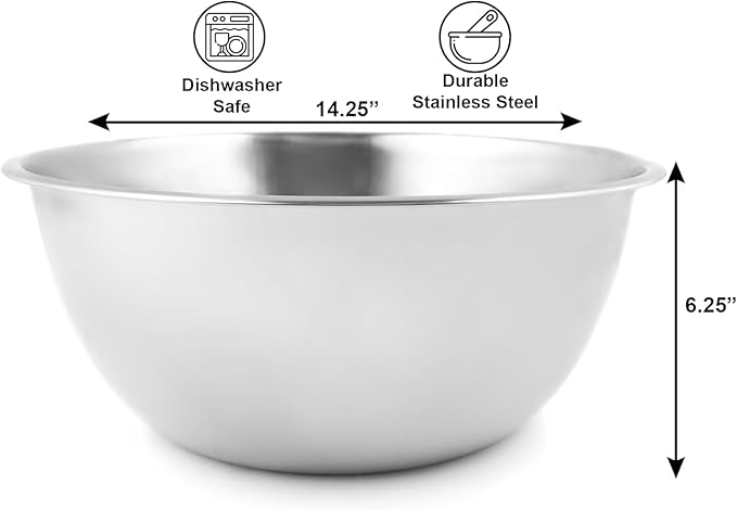 Fox Run Large Stainless Steel, Mixing Bowl, 14.25 x 14.25 x 6.25 inches, Metallic