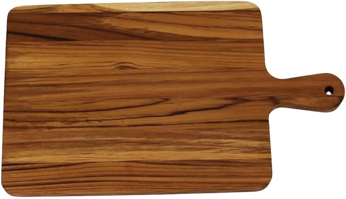 EcoDecors 17"x10" Teak Cutting Board with Handle & Juice Groove, FSC Certified Edge Grain Wood, Rectangle Prep & Serving Board for Kitchen