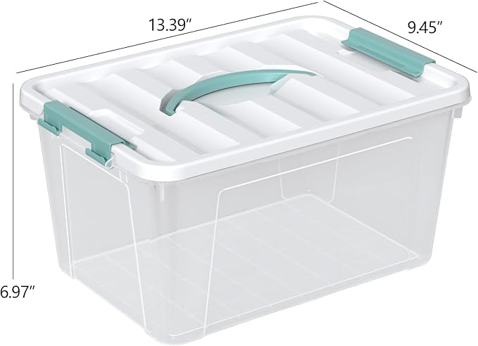 Readsky 4 Packs Clear Storage Latch Box Plastic, 14 Quart Plastic Storage Bin with Lid and Handle