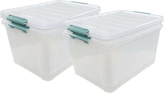 85 QT Plastic Storage Bins with Latching Lids Stackable Storage Containers for Organizing Holiday Decorations, Large Clear Storage Box for Garage, Closet, Kitchen, 4 Packs