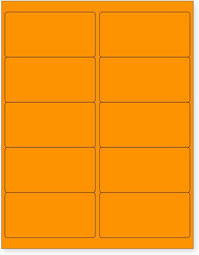 NextDayLabels - 8-1/2 x 11 Neon Color High Light Fluorescent Labels for Laser & Inkjet Printer (Orange Fluorescent, 4 x 2-10 Per Page | 250 Labels)