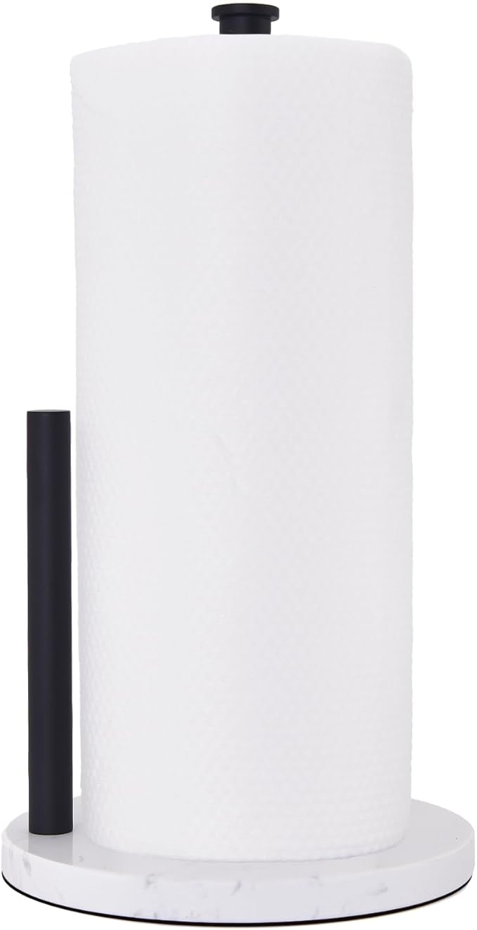 Hoooh Matte Black Paper Towel Holder Countertop with Non-Slip Marble Base - Rust-Resistant Stainless Steel, Freestanding for Kitchen Organization