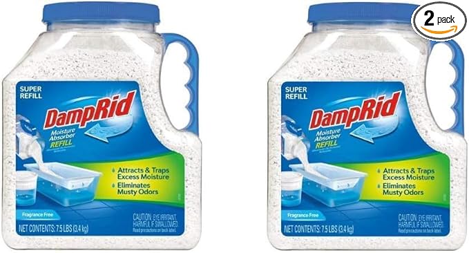 Damp Rid Moisture Absorber Refill Container 7.5 lb – Fragrance Free Odor and Moisture Absorber for Basements, Closets & Storage Spaces – High-Capacity Humidity Control, 2 Pack – Ilios Packaging